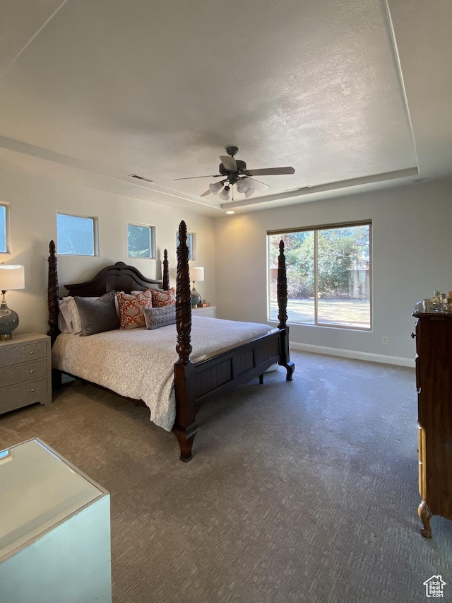 1918 S Mojave Dr, Washington, UT 84780 - carpeted bedroom featuring ceiling fan and a raised ceiling