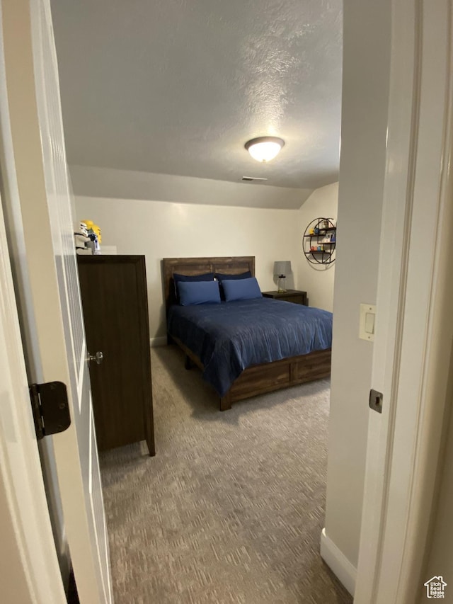 1918 S Mojave Dr, Washington, UT 84780 - bedroom featuring carpet floors, a textured ceiling, and lofted ceiling