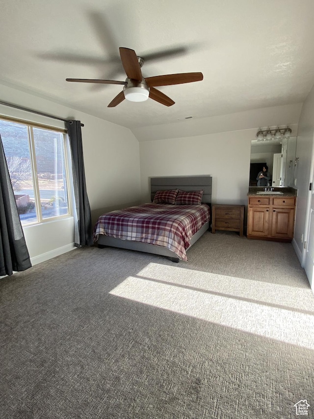 1918 S Mojave Dr, Washington, UT 84780 - carpeted bedroom with ceiling fan and lofted ceiling