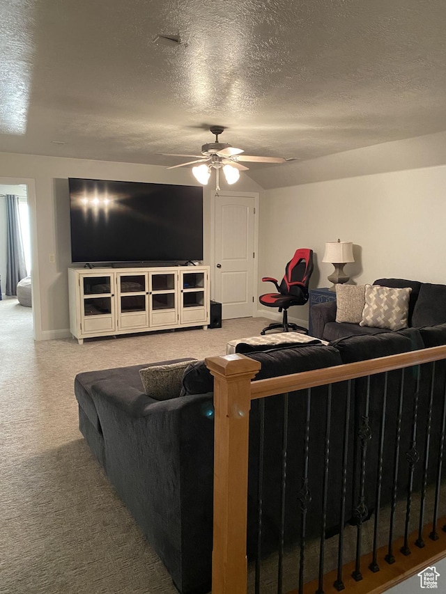 1918 S Mojave Dr, Washington, UT 84780 - carpeted living room with a textured ceiling and ceiling fan