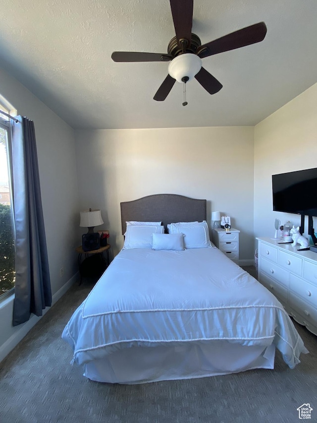1918 S Mojave Dr, Washington, UT 84780 - bedroom featuring a textured ceiling, ceiling fan, and carpet flooring