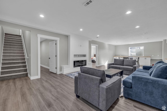 living room featuring light wood-type flooring