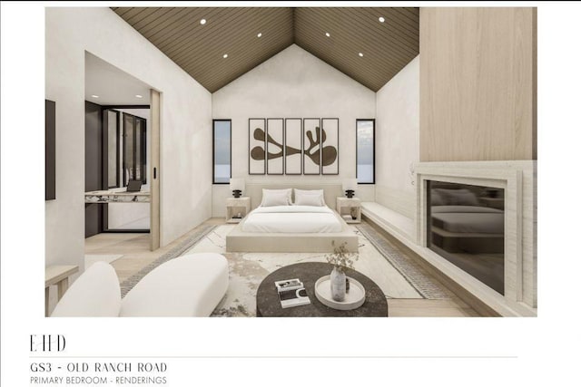 5220 N Old Ranch Rd, Park City, UT 84098 - bedroom featuring high vaulted ceiling and ensuite bath