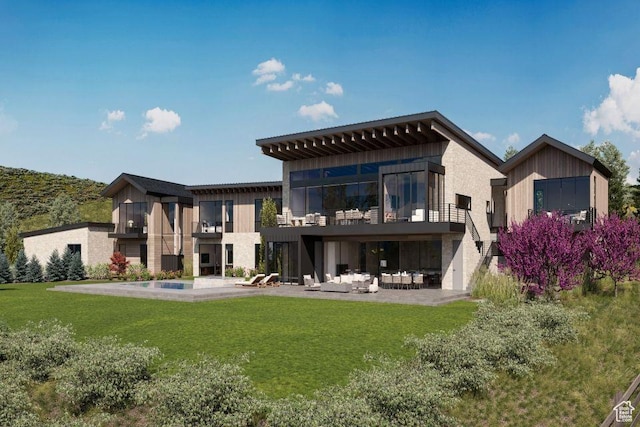 5220 N Old Ranch Rd, Park City, UT 84098 - back of property featuring a balcony, a patio, and a lawn