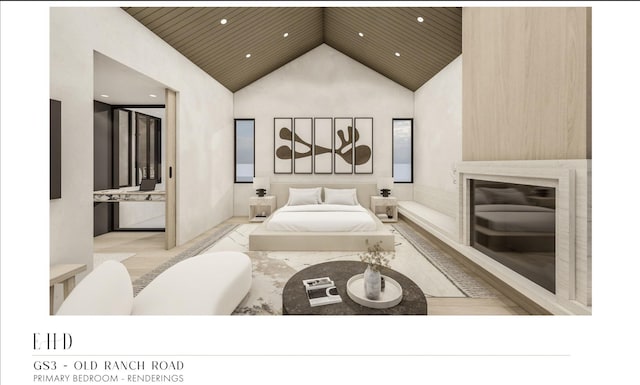 5220 N Old Ranch Rd, Park City, UT 84098 - bedroom with high vaulted ceiling and ensuite bathroom