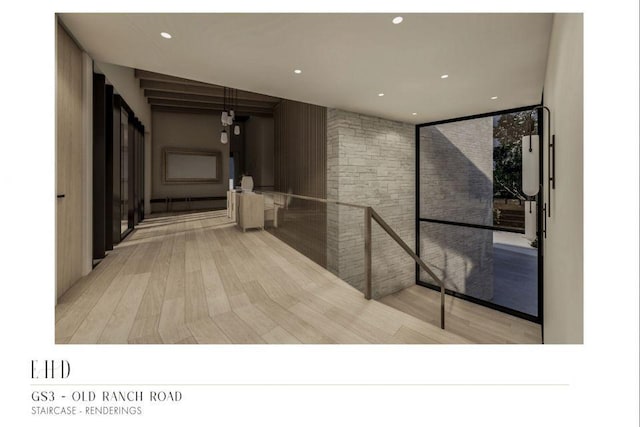 5220 N Old Ranch Rd, Park City, UT 84098 - hall with an upstairs landing, light wood-type flooring, and recessed lighting