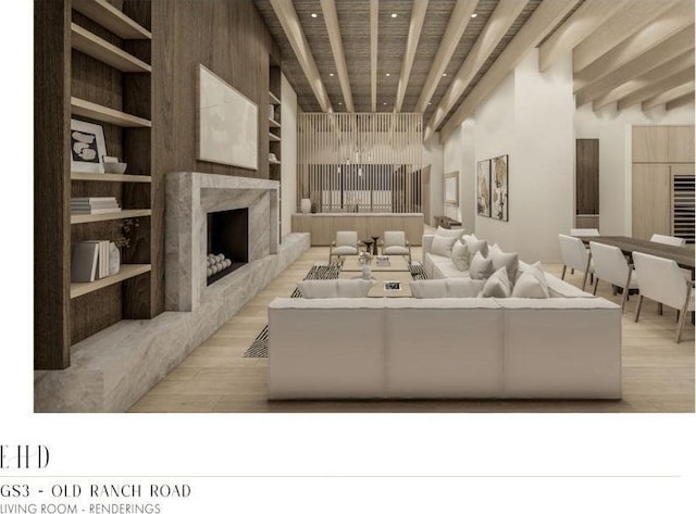 5220 N Old Ranch Rd, Park City, UT 84098 - living area featuring a high end fireplace, wood finished floors, and built in features
