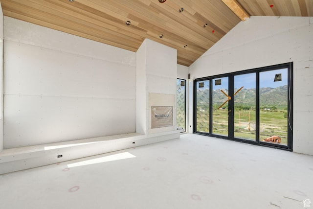 5220 N Old Ranch Rd, Park City, UT 84098 - empty room featuring wood ceiling, high vaulted ceiling, and a mountain view