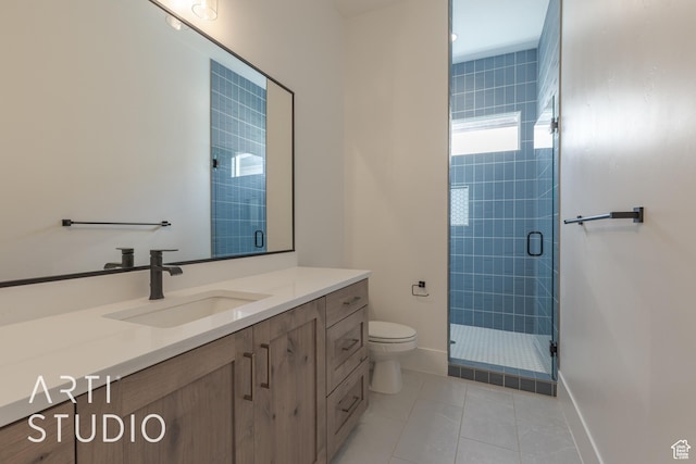 3783 S Kennedy Ln, Washington, UT 84780 - bathroom with an enclosed shower, vanity, toilet, and tile patterned flooring