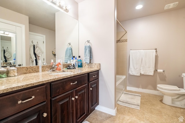 1841 E Whitetail Dr, Layton, UT 84040 - full bathroom featuring vanity, toilet, shower / tub combination, baseboards, and tile patterned floors