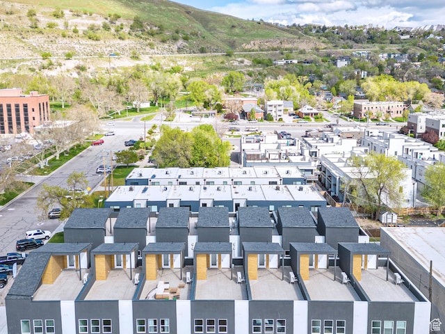 bird's eye view featuring a residential view and a mountain view
