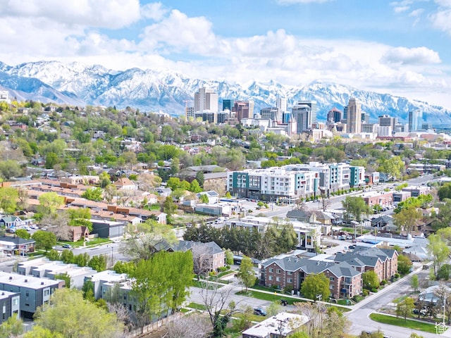 birds eye view of property with a city view and a mountain view