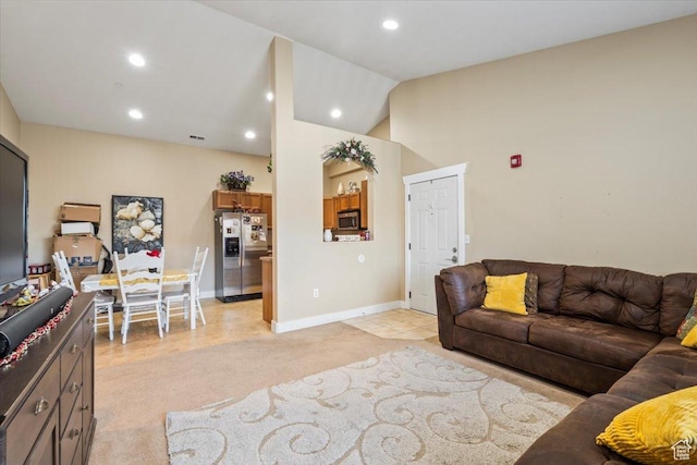 living room with vaulted ceiling