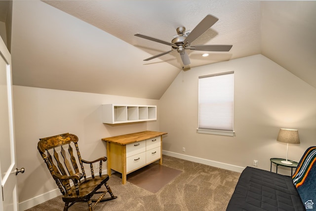 1283 N Gallen Rd W, Santa Clara, UT 84765 - living area with ceiling fan, lofted ceiling, and dark colored carpet