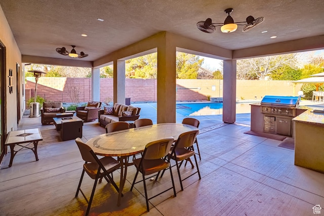 1283 N Gallen Rd W, Santa Clara, UT 84765 - view of patio featuring grilling area, ceiling fan, a fenced in pool, an outdoor living space, and area for grilling