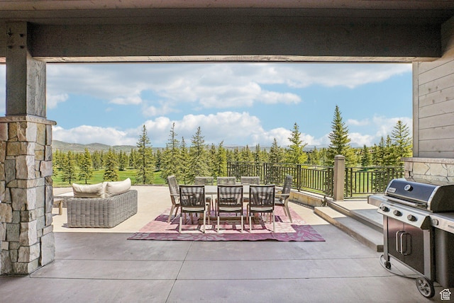7242 Lupine Dr, Park City, UT 84098 - view of patio featuring outdoor dining area, a mountain view, and area for grilling