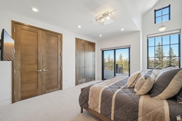 7242 Lupine Dr, Park City, UT 84098 - bedroom with access to outside, multiple windows, light colored carpet, and recessed lighting