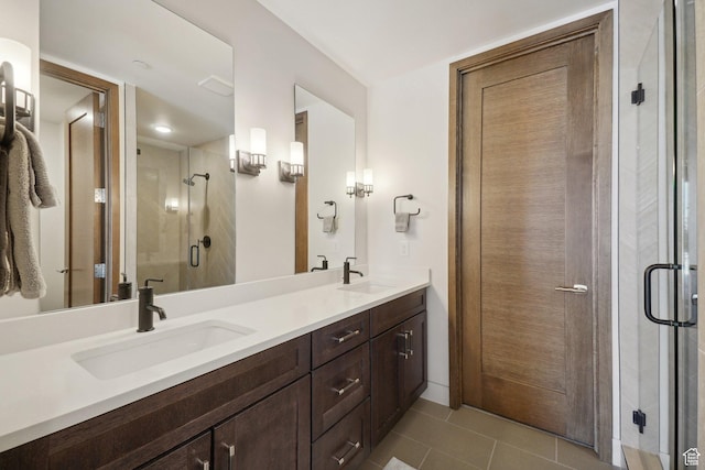 7242 Lupine Dr, Park City, UT 84098 - full bath with double vanity, a shower stall, and tile patterned flooring