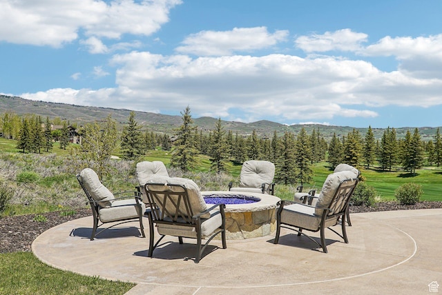 7242 Lupine Dr, Park City, UT 84098 - view of patio with a mountain view and a fire pit