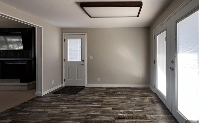 interior space featuring dark wood-style floors, a healthy amount of sunlight, and baseboards