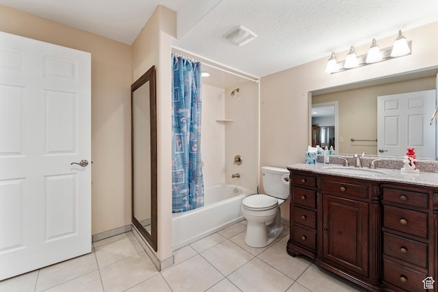 337 E Brayden Way, Draper, UT 84020 - full bathroom with tile patterned flooring, vanity, a textured ceiling, toilet, and shower / bath combo with shower curtain