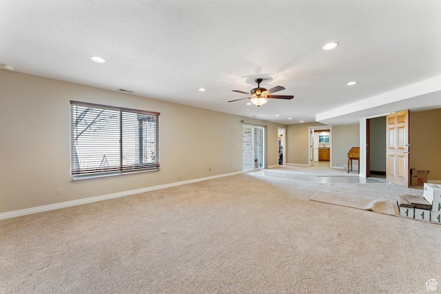 337 E Brayden Way, Draper, UT 84020 - unfurnished living room with ceiling fan, light carpet, and a textured ceiling