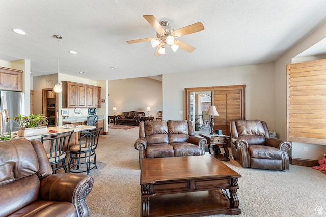 337 E Brayden Way, Draper, UT 84020 - living room featuring light colored carpet and ceiling fan