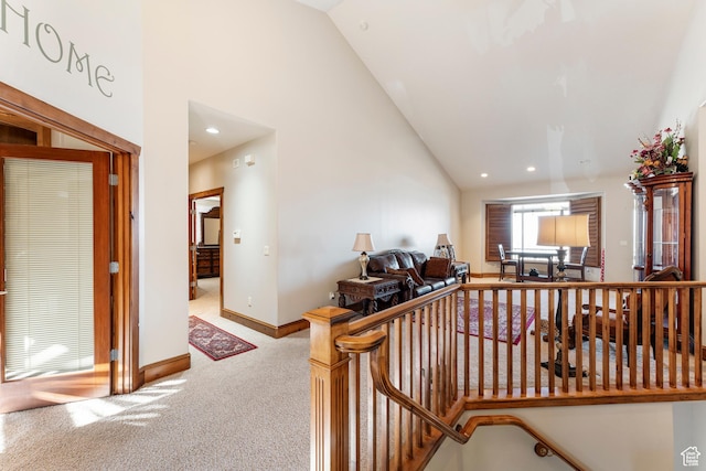 337 E Brayden Way, Draper, UT 84020 - hallway featuring carpet flooring and high vaulted ceiling
