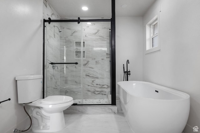1455 E 100 S, Spanish Fork, UT 84660 - bathroom featuring a marble finish shower, marble finish floor, a freestanding bath, and toilet