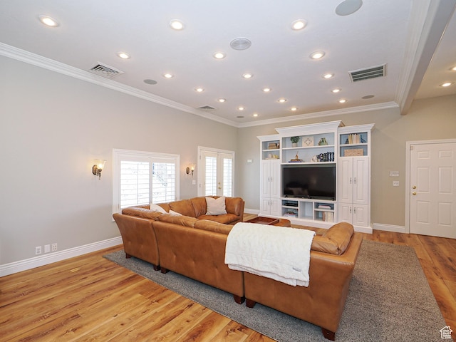 2960 E Oak Park Ln S, Holladay, UT 84117 - living area with visible vents, light wood-type flooring, and ornamental molding