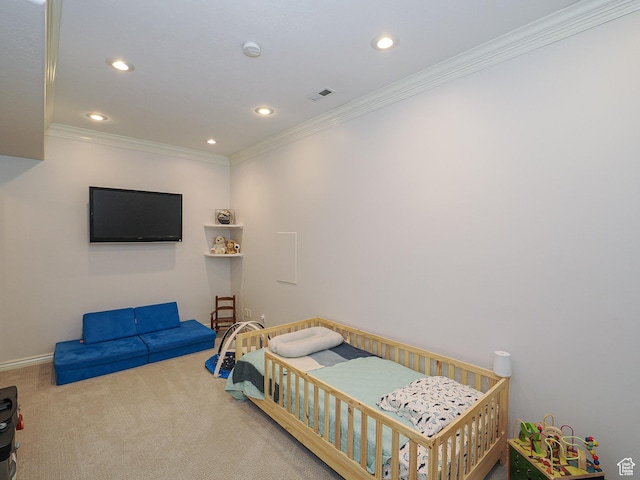 2960 E Oak Park Ln S, Holladay, UT 84117 - bedroom with ornamental molding, visible vents, recessed lighting, carpet flooring, and baseboards