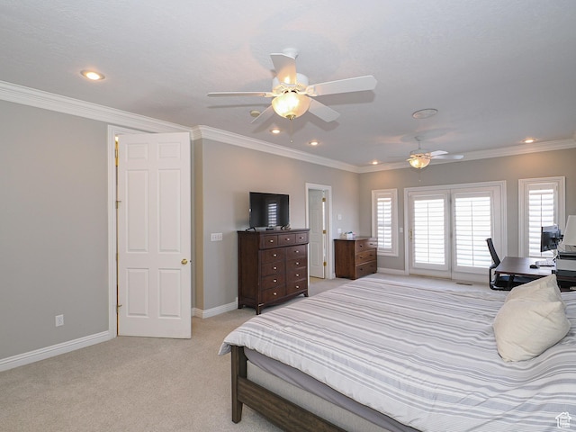 2960 E Oak Park Ln S, Holladay, UT 84117 - bedroom with baseboards, recessed lighting, light carpet, and a ceiling fan