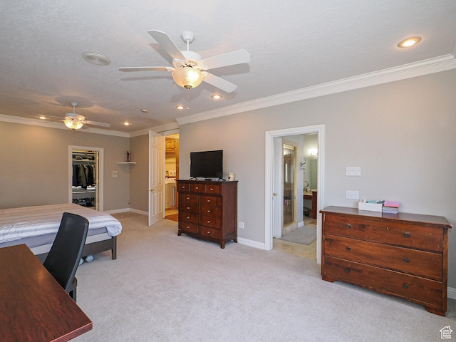 2960 E Oak Park Ln S, Holladay, UT 84117 - office with light carpet, recessed lighting, ornamental molding, and ceiling fan