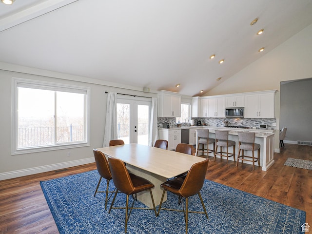 2960 E Oak Park Ln S, Holladay, UT 84117 - dining area with french doors, dark wood finished floors, visible vents, and recessed lighting