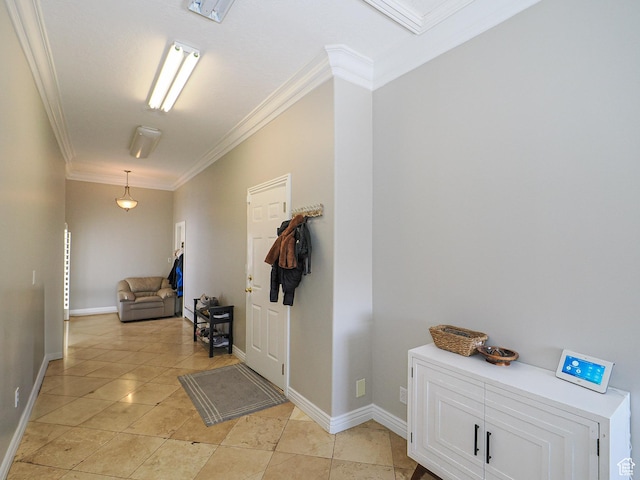 2960 E Oak Park Ln S, Holladay, UT 84117 - hallway featuring light tile patterned flooring, baseboards, and ornamental molding