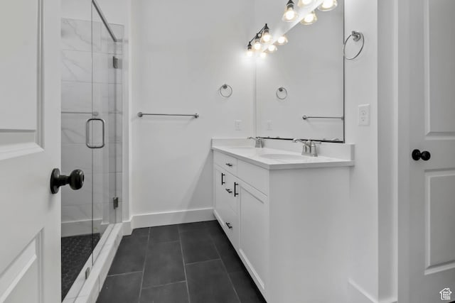 1471 S 130 W Unit 37, Salem, UT 84653 - bathroom with an enclosed shower, vanity, and tile patterned floors