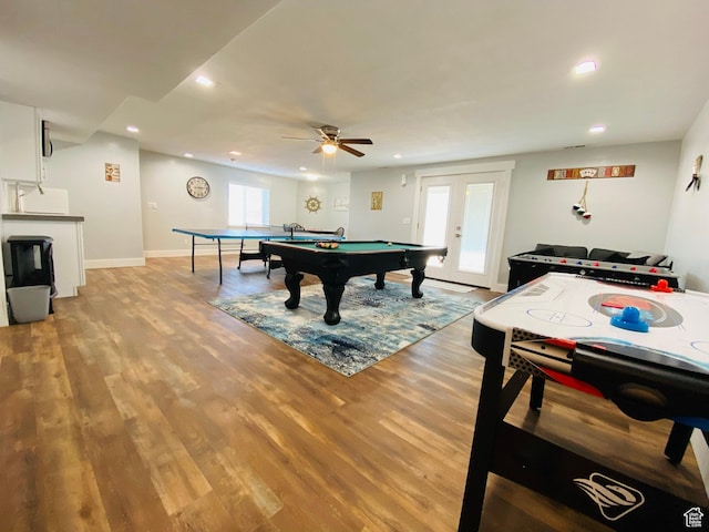 37 Wedge Way, Garden City, UT 84028 - game room with french doors, ceiling fan, hardwood / wood-style floors, and billiards