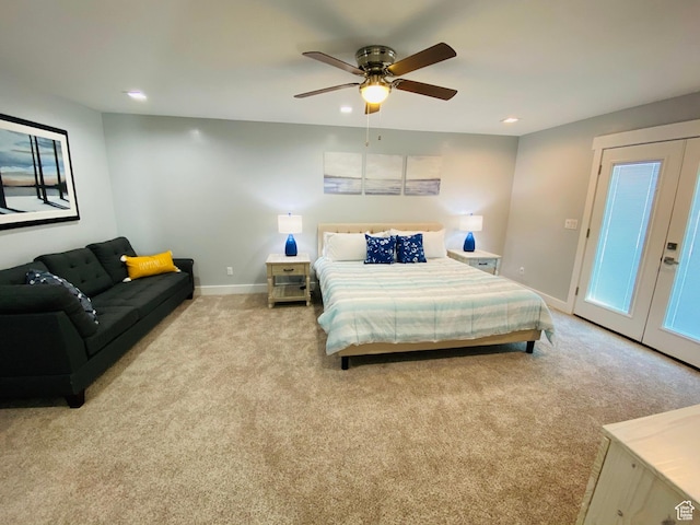 37 Wedge Way, Garden City, UT 84028 - bedroom with ceiling fan, light carpet, french doors, and access to outside