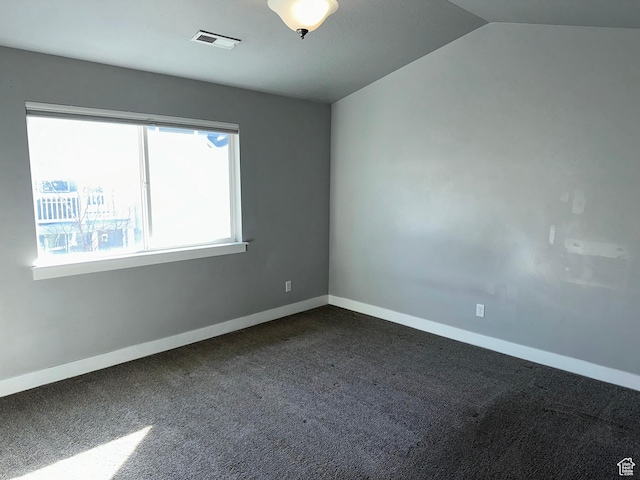 empty room featuring lofted ceiling, plenty of natural light, and carpet floors