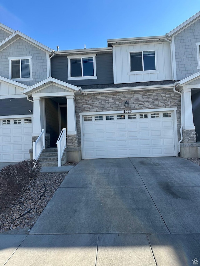 view of front of property with a garage