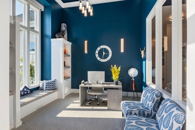 carpeted office space featuring plenty of natural light
