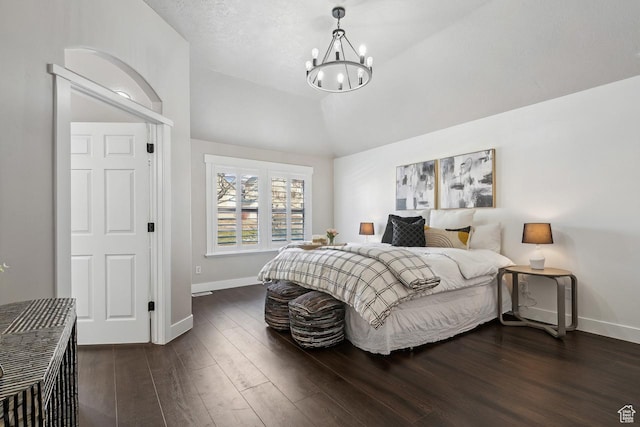 6228 W Apollo Way, Highland, UT 84003 - bedroom with an inviting chandelier, dark hardwood / wood-style flooring, and lofted ceiling