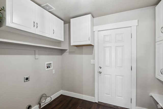 6228 W Apollo Way, Highland, UT 84003 - laundry room with cabinets, dark hardwood / wood-style floors, hookup for a washing machine, and electric dryer hookup
