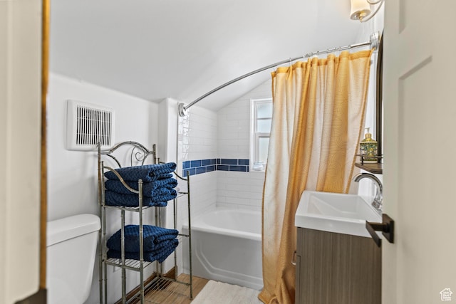 87 N 100 W, Marysvale, UT 84750 - full bathroom with shower / bath combo with shower curtain, toilet, vanity, and lofted ceiling