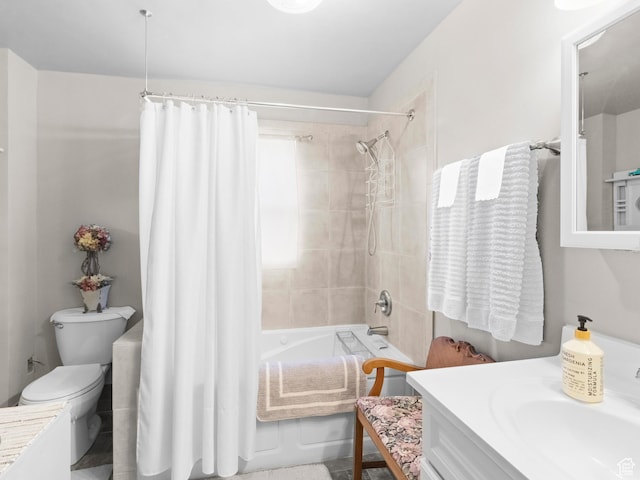 full bathroom featuring vanity, toilet, and shower / bath combo with shower curtain