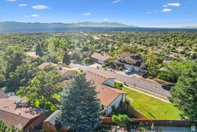 aerial view with a mountain view and a residential view