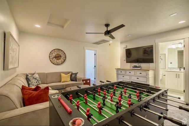 playroom with ceiling fan