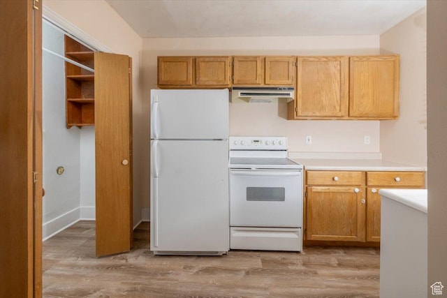 119 N 200 E, Smithfield, UT 84335 - kitchen with white appliances, light countertops, light wood-type flooring, and range hood