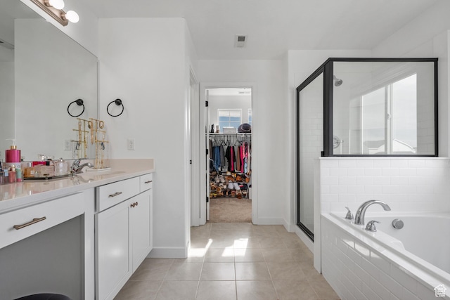 328 W 720th St S, American Fork, UT 84003 - bathroom with vanity, tile patterned floors, and separate shower and tub