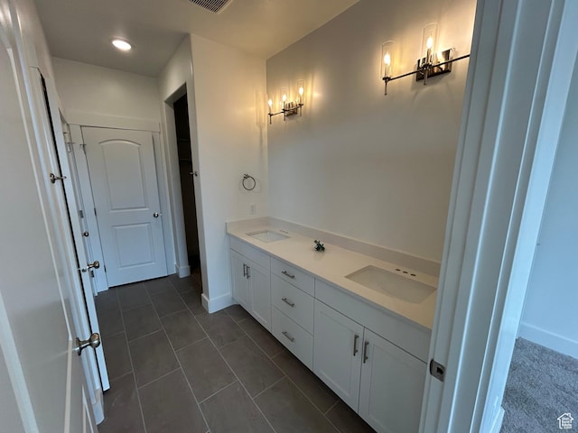 412 W 3085 S, Nibley, UT 84321 - bathroom with a sink, baseboards, recessed lighting, visible vents, and tile patterned flooring